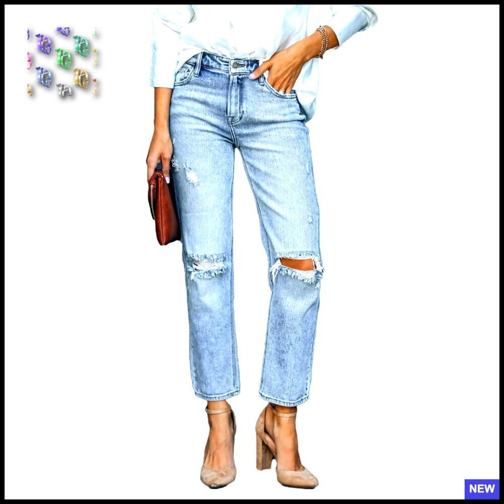 High Waist Stretch Distressed Jeans Destroyed Denim Pants Y2K Chic